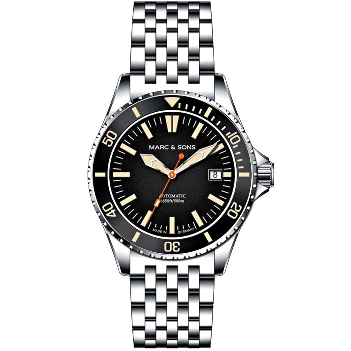 Marc & Sons Professional Vintage IV Automatic Diver Men's Watch 42mm Black Bezel/Black Dial MSD-049-4WQ
